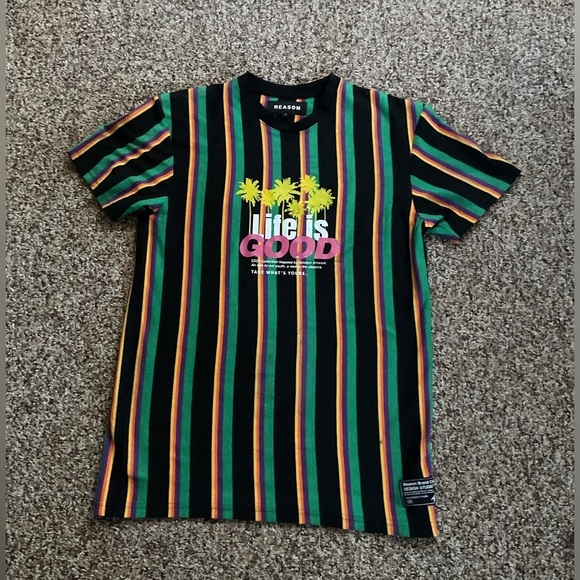 Reason Men's Multicolor Striped 'Life Is Good' T-Shirt – Size M - Picture 3 of 9
